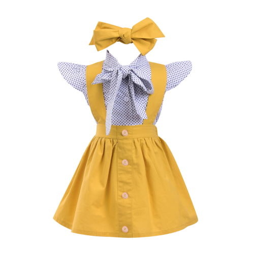 Cute Baby Kids Girls Short Sleeve Tops+Suspender