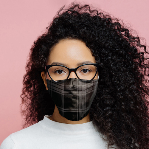 Black & Grey Tartan Reusable Face Covering - Large