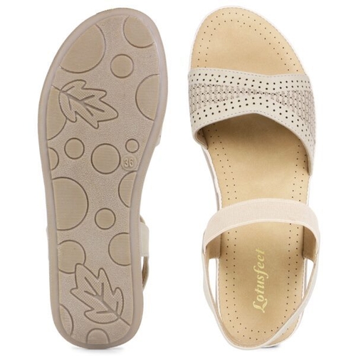 TPR Sole Stitched Style Sandal With Adjustable Strap-Beige