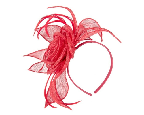 Red sinamay flower fascinator