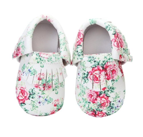 New floral printing PU leather baby moccasins soft