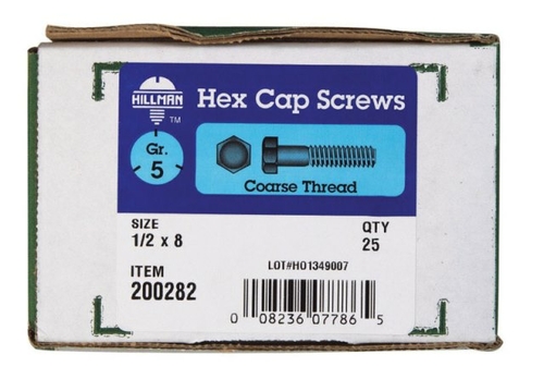 Hillman 200282 0.5 x 8 in. USS Grade 5 Hex Cap Screws Bolt