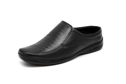 Men's Genuine Leather Back Open Loafers (Size-UK-6 (Color-BLACK)