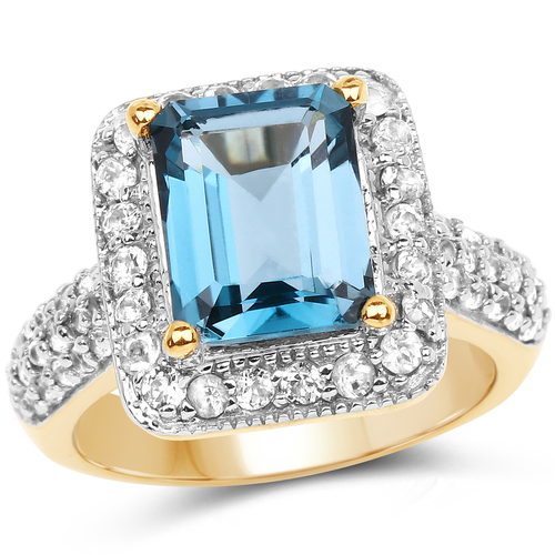 14K Yellow Gold Plated 5.03 Carat Genuine London Blue Topaz and White