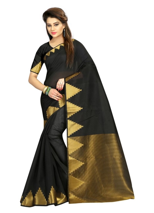 Generic Women's Cotton  Saree(Black, 5.5-6 Mtr)