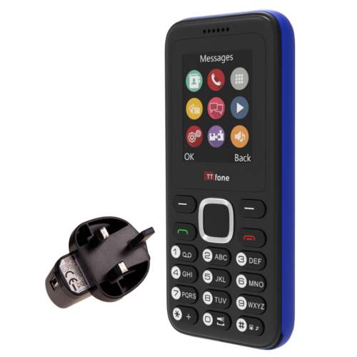 TTfone TT150 Blue Dual SIM with Mains Charger, Giff Gaff Pay As You Go