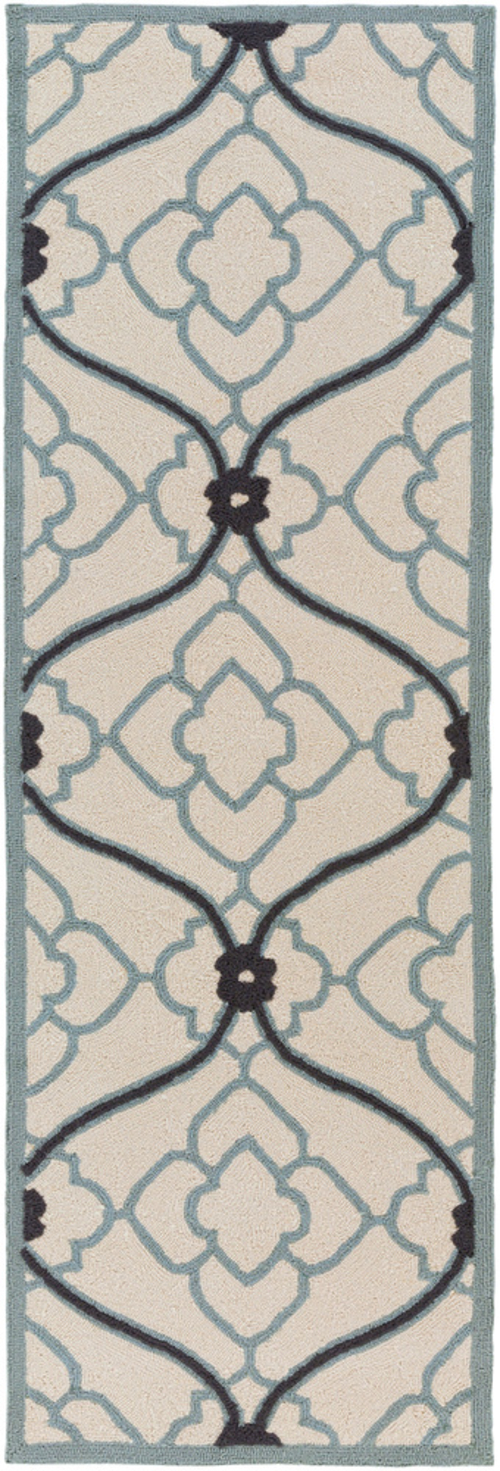 Surya CTY4042-268 Courtyard Runner Rug - Teal, Navy & Beige - 2 ft