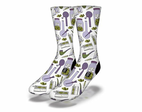 GOOD VIBES KEEP CALM Funny Weed Socks (Purple)