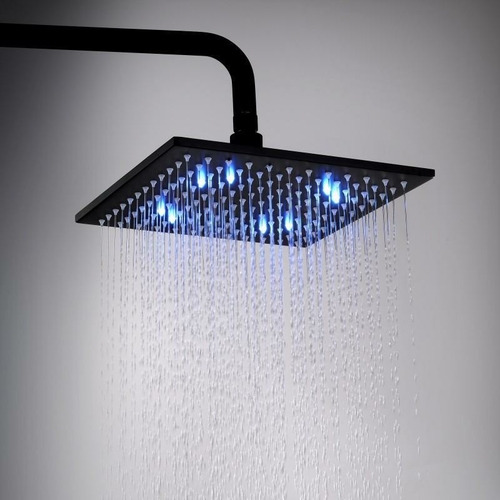 LED Square Matte Black Water Saving Rainfall Shower Head 10 Inch