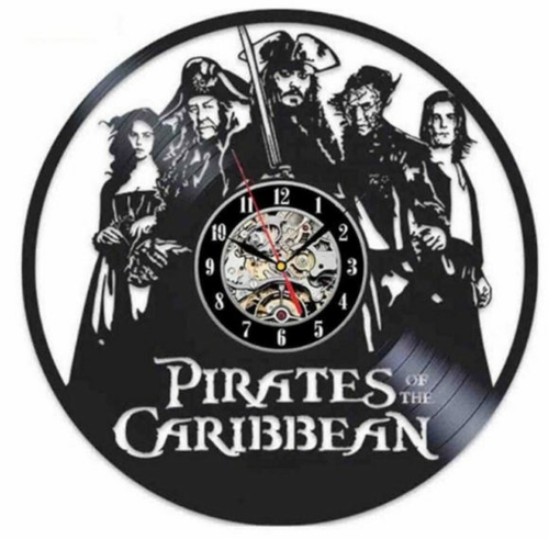 PIRATES OF THE CARIBBEAN MOVIE ART HANDMADE VINYL RECORD WALL CLOCK