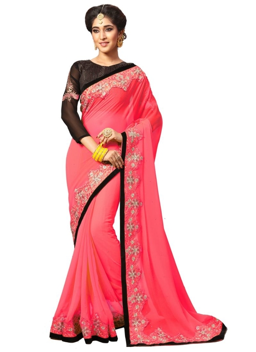 Pink Color Georgette Saree with Blouse