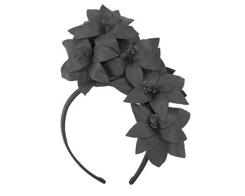 Black leather flower headband fascinator