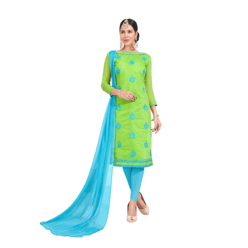 Chanderi Fabric Green Color Dress Material