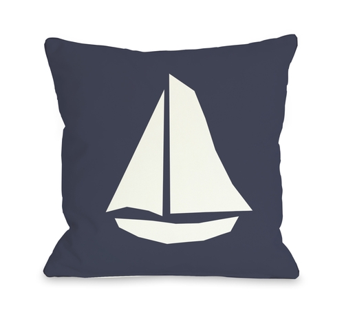 16 x 16 in. Vintage Sailboat Pillow - Navy