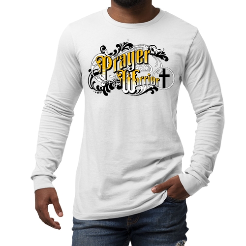 Mens Long Sleeve Graphic T-shirt Prayer Warrior Victorian Style