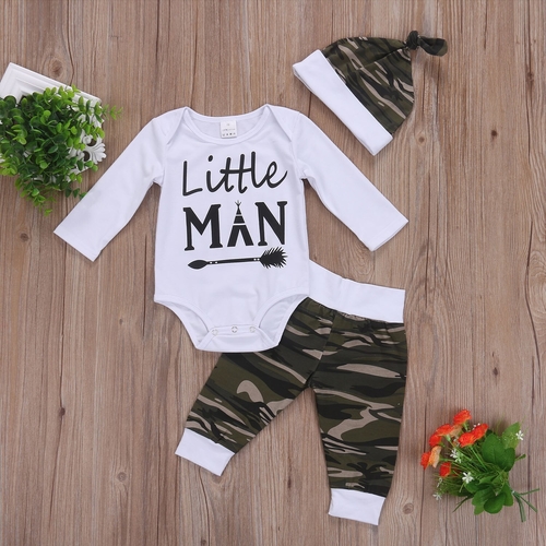 3 Pcs Newborn Toddler Baby Boys Camo Clothing Set