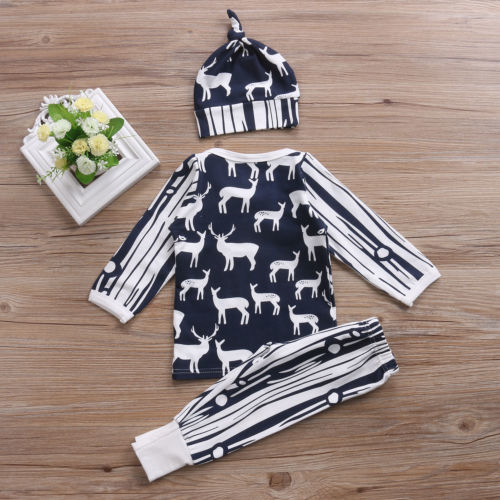 3PCS Set Newborn Baby Boys Girls Clothes Deer