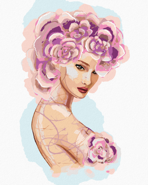 Paint by Numbers - WOMAN WITH PINK FLOWERS