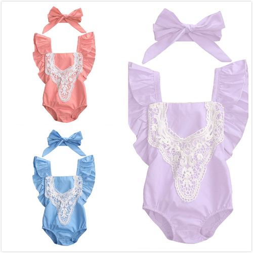 Cute Newborn Baby Girl Lace Splice Romper