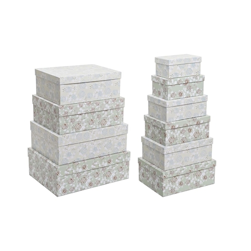 Set of Stackable Organising Boxes DKD Home Decor Beige Green Flowers