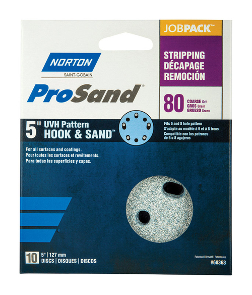 Norton 1918358 ProSand 5 in. Ceramic Blend Hook & Loop 5 & 8 Hole UVH 