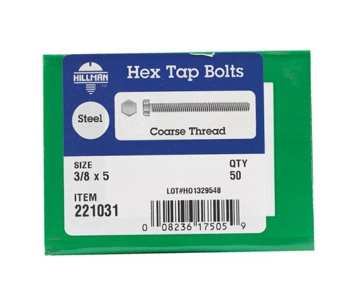 Hillman 221031 0.375 x 5 in. Fully Threaded Hex Tap Bolt  Zinc Finish 