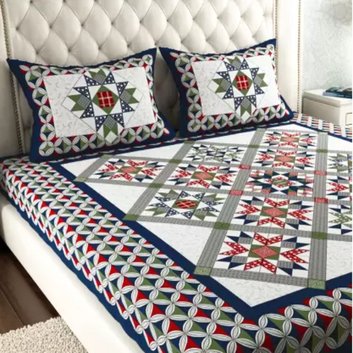 144 TC Cotton Double Jaipuri Prints Flat Bedsheet  (Pack of 1, Blue,