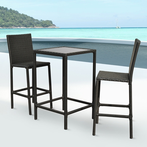 Outsunny 3pc Patio Rattan Bistro Set Barstool Table Wicker Outdoor
