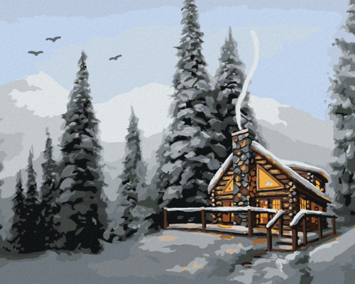 Zuty - Paint by Numbers - A SNOWY CABIN IN THE WOODS (D. RUSTY RUST),