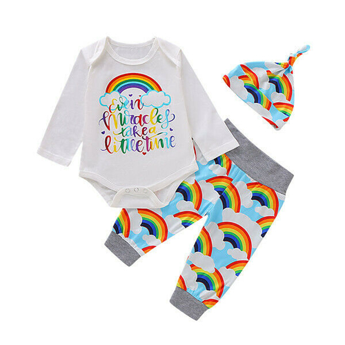 Newborn Baby Girls Boys Romper Tops +Rainbow Pants