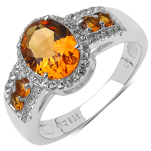 2.31 Carat Genuine Citrine & White Topaz .925 Sterling Silver Ring