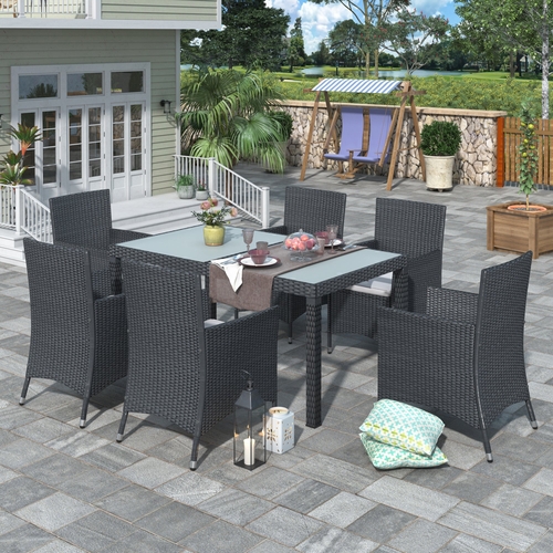 7-piece Outdoor Wicker Dining set - Dining table set for 7 - Patio