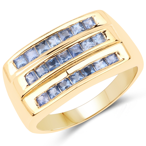 14K Yellow Gold Plated 1.05 Carat Genuine Blue Sapphire .925 Sterling