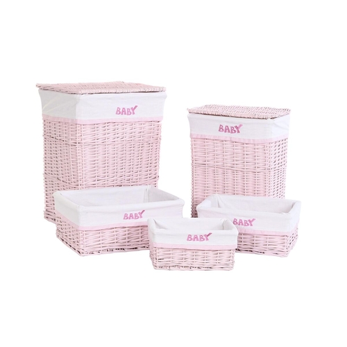 Set of Baskets DKD Home Decor Pink Polyester Children's wicker (44 x