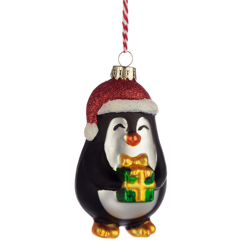 Glass Christmas Bauble - Cute Penguin