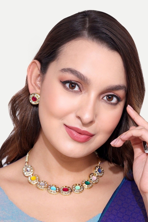 High Quality Shimmering Navratna Stone Necklace