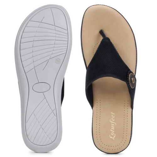 TPR Sole Stitched Style Solid Thong Black