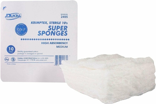 Dukal Super Sponges, Medium. Pack of 10 Fluff-Dried, 100% Cotton