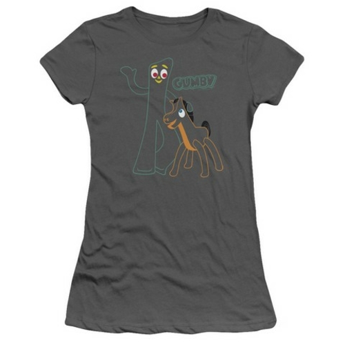 Trevco Gumby-Outlines Short Sleeve Junior Sheer Tee, Charcoal - XL