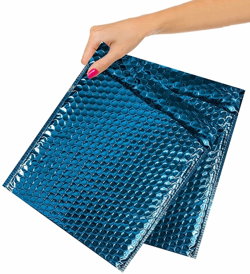 Metallic Blue Bubble Mailers 8 x 11, Poly Padded Envelopes Pack of 10,