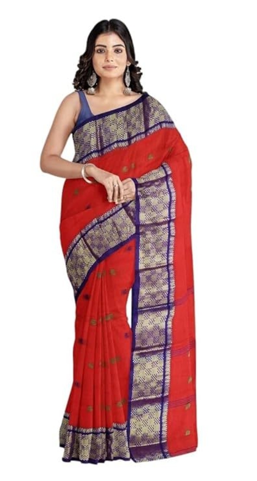 Women'S Tangail Pure Cotton Silk Border Traditional Bengal Handloom