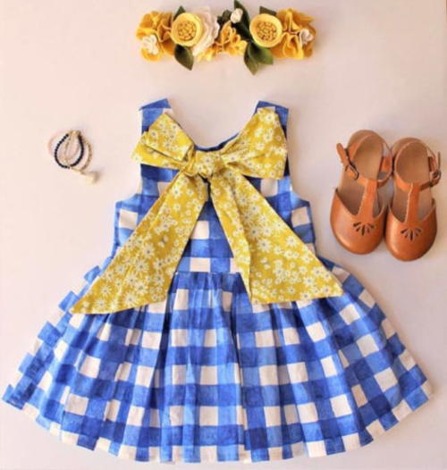 Cotton Toddler Kids Baby Girls Plaid Floral Bow