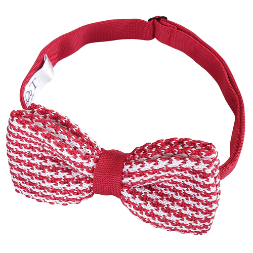 Houndstooth Knitted Pre-Tied Bow Tie - White & Red
