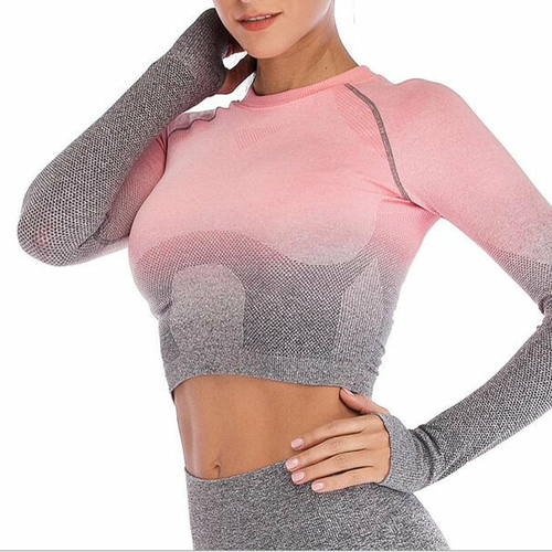 Seamless Yoga T Shirt Sports Bras Long Sleeve Running Slim Fitness Gym