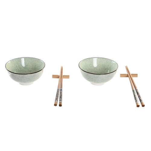 Sushi Set DKD Home Decor 30 x 21 x 7 cm Green Sky blue Stoneware