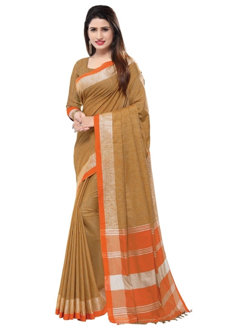 Generic Women's Blended Cotton Linen  Saree (Light