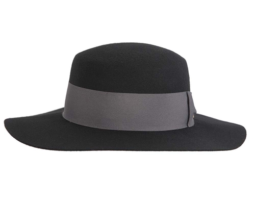 Wide brim ladies winter black felt boater