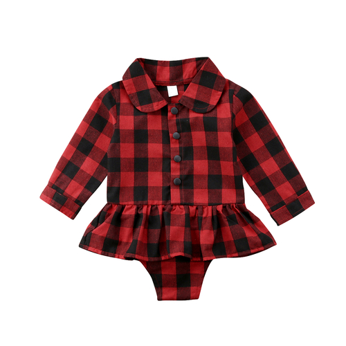 Newborn Infant Baby Girl Plaid Romper