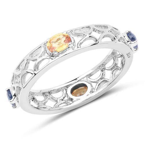 0.80 Carat Genuine Blue Sapphire and Orange Sapphire .925 Sterling