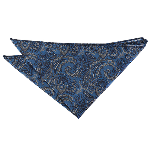 Royal Paisley Handkerchief - Blue & Silver